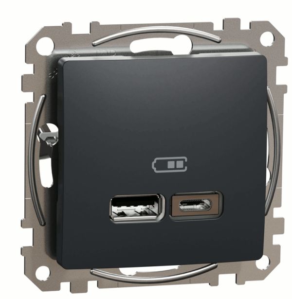 Розетка USB тип A+C 24A Schneider Sedna Design SDD114402 Чорний