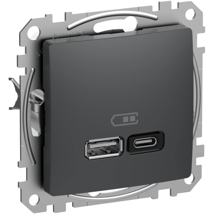 Розетка USB тип A+C (45 Вт) Schneider Sedna Design SDD114404 Чорний