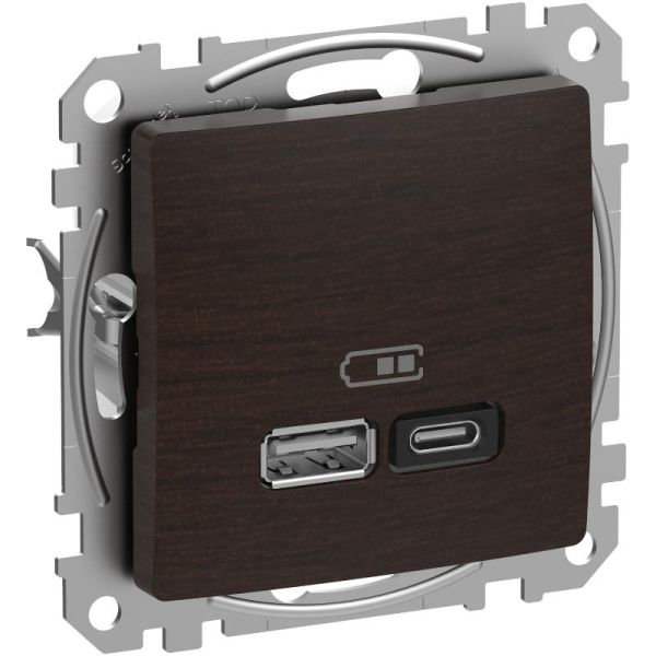 Розетка USB тип A+C (45 Вт) Schneider Sedna Elements SDD181404 Венге