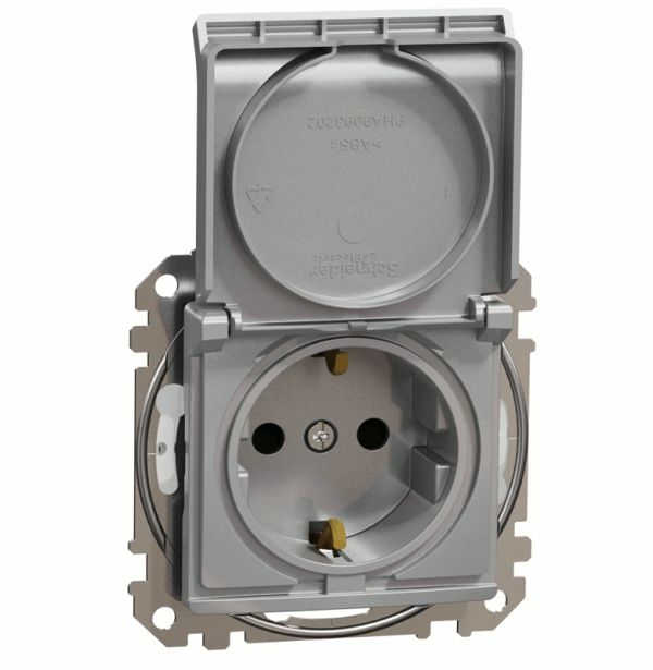 Розетка з з/к зі шторками і кришкою IP44 Schneider Sedna Design SDD213024 Алюміній