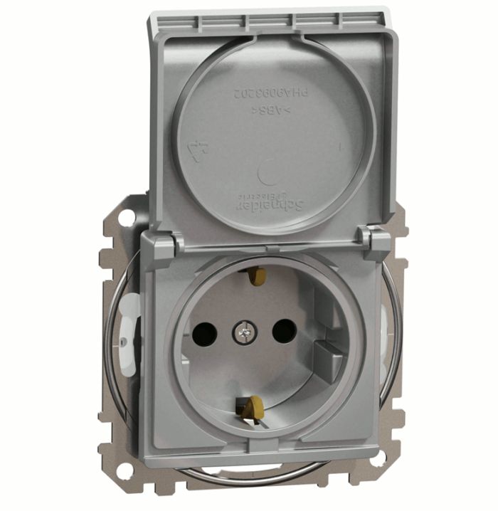 Розетка з з/к зі шторками і кришкою IP44 Schneider Sedna Design SDD213024 Алюміній