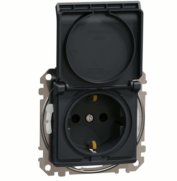 Розетка з з/к зі шторками і кришкою IP44 Schneider Sedna Design SDD214024 Чорний