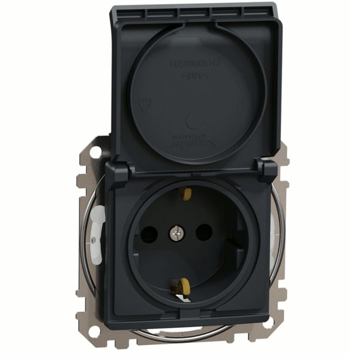 Розетка з з/к зі шторками і кришкою IP44 Schneider Sedna Design SDD214024 Чорний