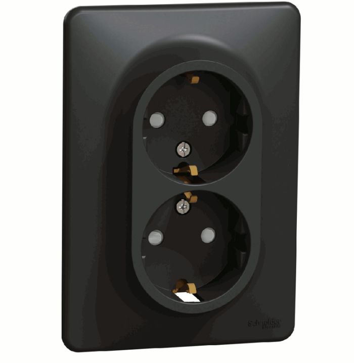 Розетка 2-я с з/к зі шторками Schneider Sedna Design SDD314221 Чорний