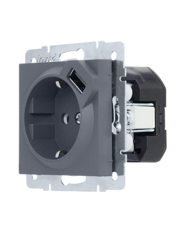 Розетка з/з + USB Lezard VESNA Шефілд грей (742-3488-181)