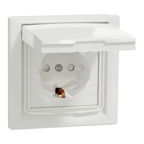 Розетка з кришкою і заземляючим контактом і шторками ip44, білий (EPH2900221)