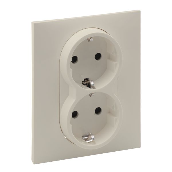 Розетка 2-а. із з/к та шторками (пруж.клеми) 16А/250V Legrand SUNO 721226 слонова кістка