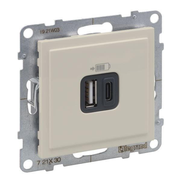 Розетка для заряджання USB А+C 12Вт+15Вт/5V Legrand SUNO 721230 слонова кістка
