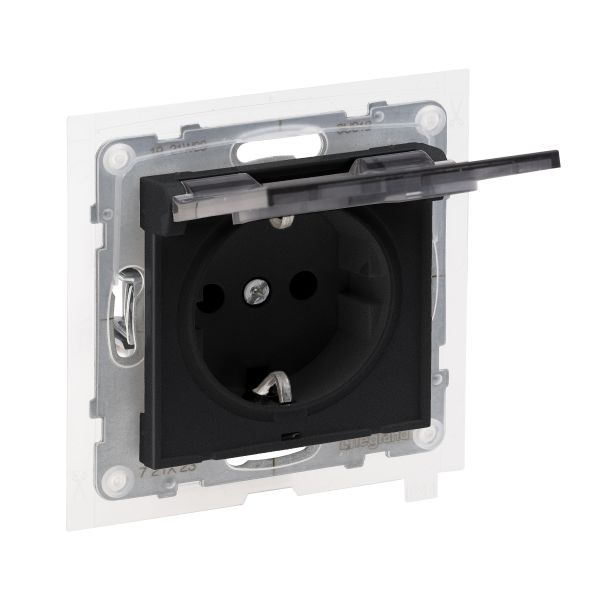 Розетка IP44 із з/к та кришкою і захист. шторками (пруж.клеми) 16А/250V Legrand SUNO 721423 чорний