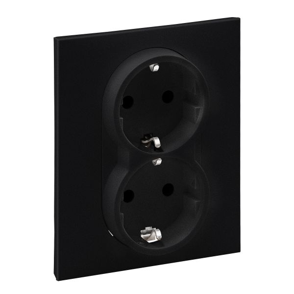 Розетка 2-а. із з/к та шторками (пруж.клеми) 16А/250V Legrand SUNO 721426 чорний