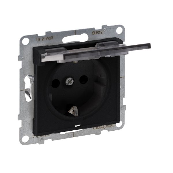 Розетка із з/к та шторками (пруж.клеми) 16А/250V Legrand SUNO 721427 чорний