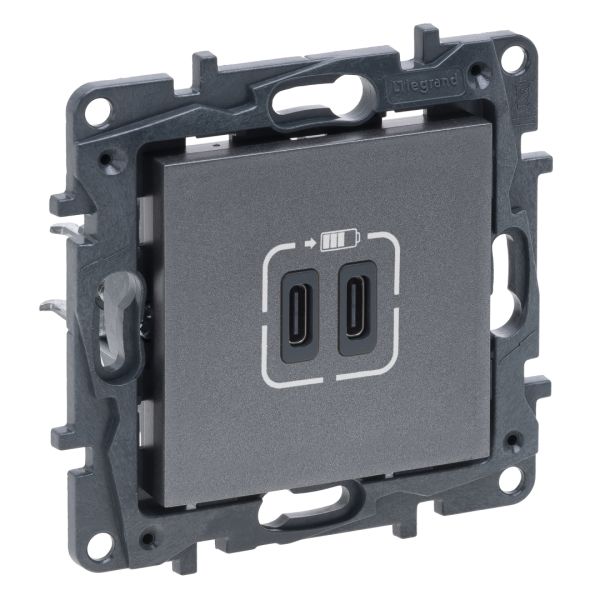 Розетка USB Тип С+C 15 Вт 5 В Legrand 863439 NILOE STEP Сталь
