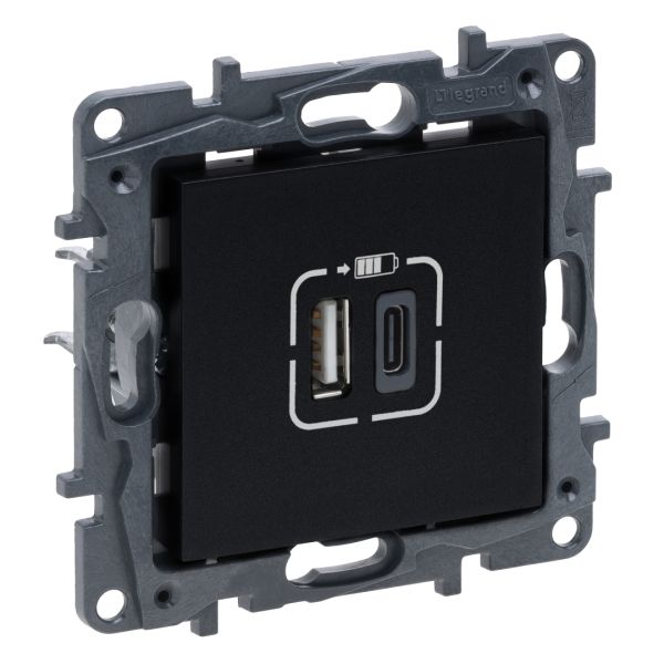 Розетка USB Тип А+C 12Вт+15Вт 5 В Legrand 863540 NILOE STEP Чорний