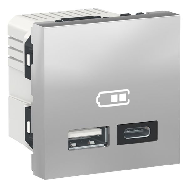 Двойная USB розетка A+C . Unica New, NU301830, алюміній