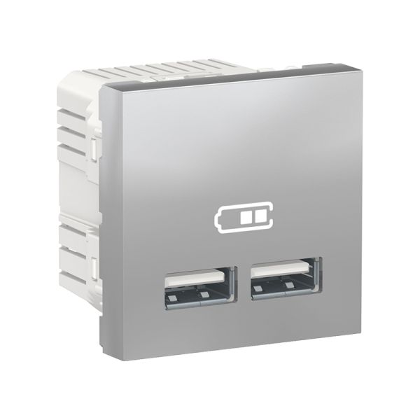 Розетка USB, 2 модульна, 5 В / 2100 мА, Unica New NU341830 алюміній
