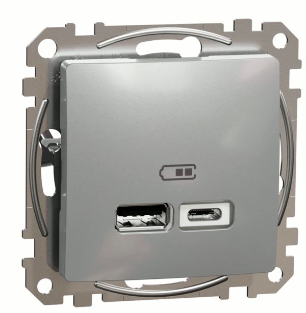 Розетка USB тип A+C 24A Schneider Sedna Design SDD113402 Алюміній