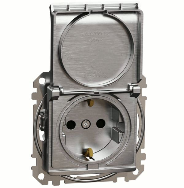 Розетка з з/к зі шторками і кришкою Schneider Sedna Elements SDD170024 Алюміній матований